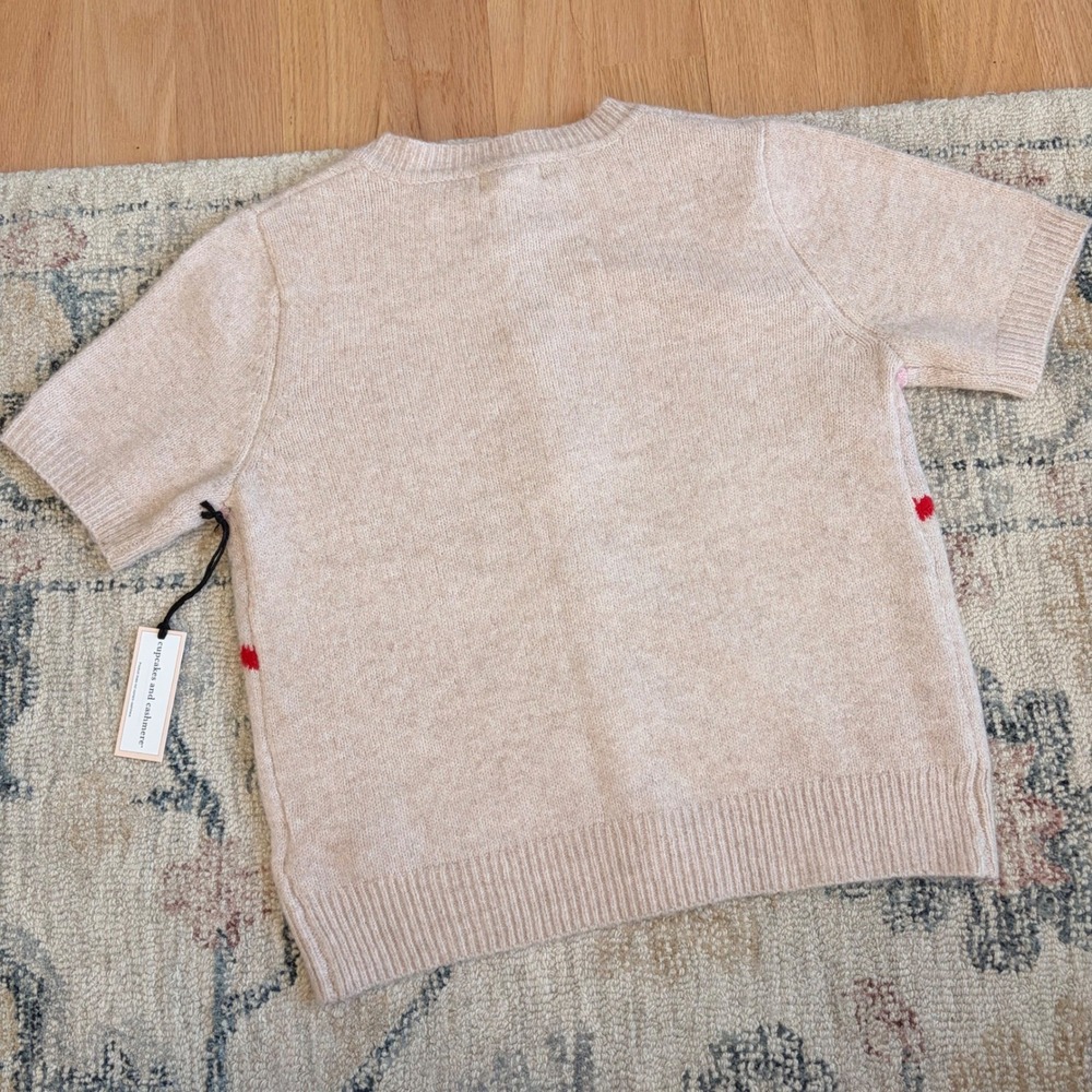 Cupcakes and Cashmere Rose Hearts Cardigan Size M Short Sleeve Cottagecore - Picture 3 of 6